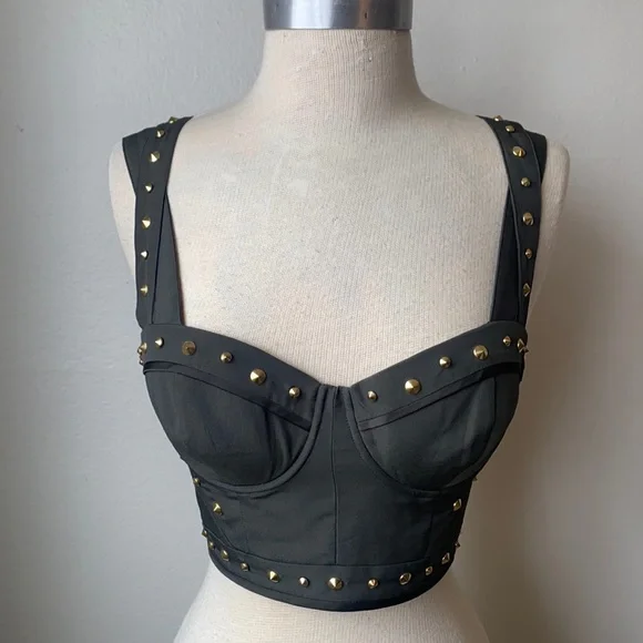 - Guess Marciano Olive Green Studded Crop Corset Bustier 4 - Picture 4 of 9